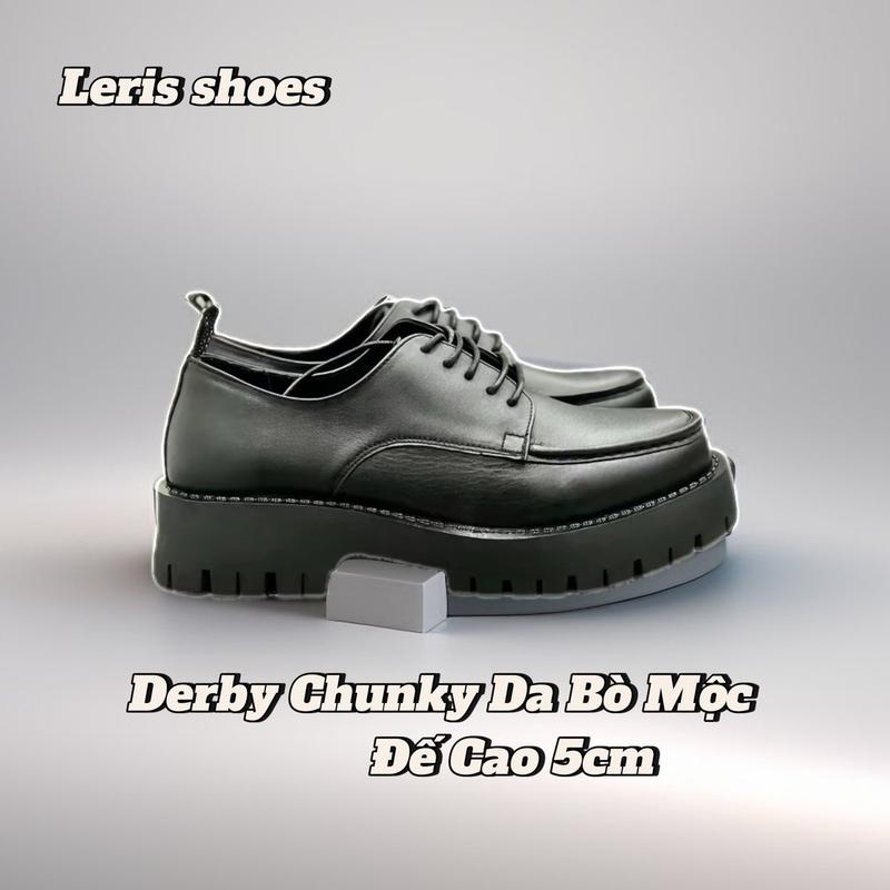   SS2023  Derby Chunky Da Bò Đế Cao Su Đúc 5cm. Mũi tròn vừa cổ điển 