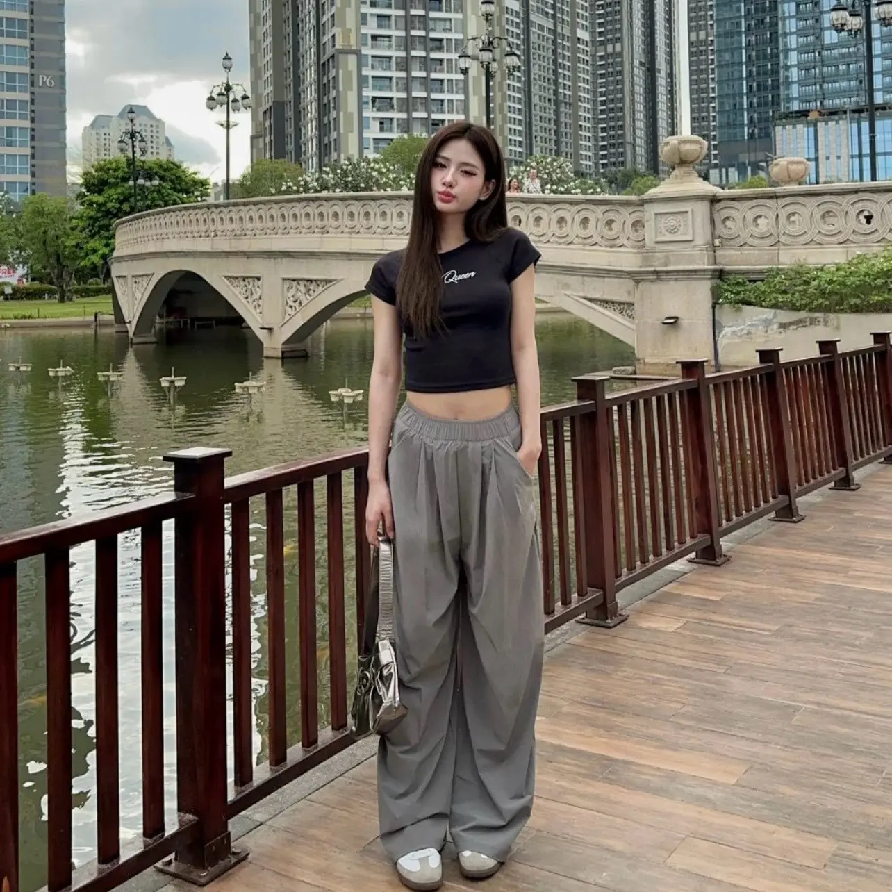 [COMBO 2 QUẦN]  ống rộng chất gió lụa cạp cao lưng chun có túi suông dài Nữ
