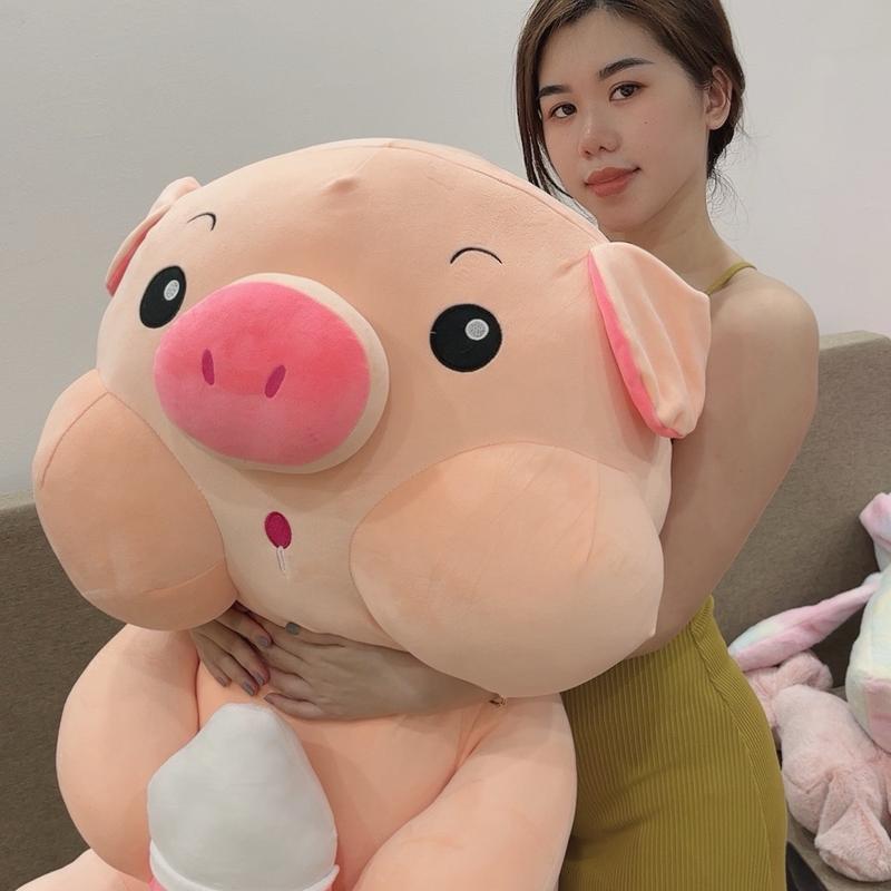 Heo ôm bình sữa màu hồng cam size 1m (Tiệm gấu DuDu) - Thú Nhồi Bông - Toy gaubong to