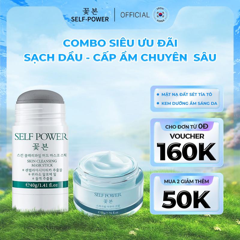 Combo SELF POWER Mặt Nạ Đất Sét Kao Lin Tía Tô 40g + Kem Face Dưỡng Ẩm Hỗ Trợ Sáng Da, Làm Đẹp Da 50g - Skincare
