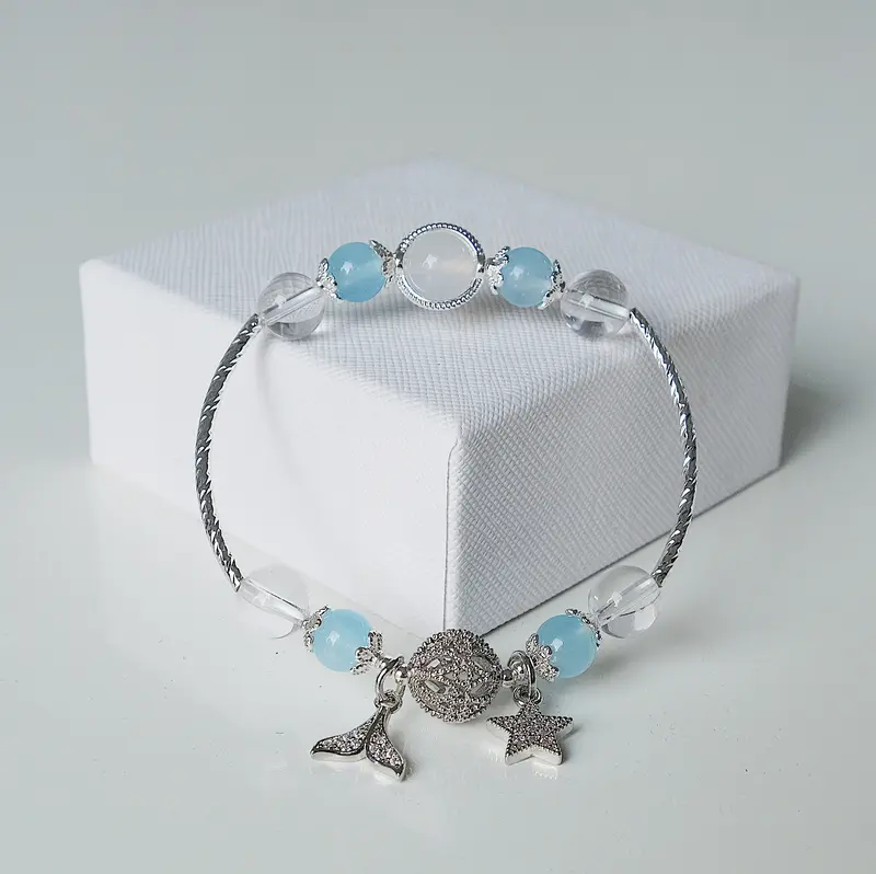 Vòng tay An gem đá năng lượng Aquamarine mix Trắng full charm, lắc tay đá tự nhiên phong thuỷ phụ kiện đeo tay nữ quà tặng sinh nhật giáng sinh Noel Tết Valentine [TẶNG CHỈ ĐỎ] 5