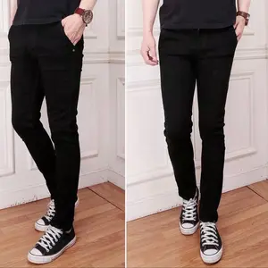 Lagi promo celana jeans pria dewasa celana jenas pensil bahan halus tebal celana pensil skinny celana jeans perja slimfit jeans panjang cowok anak muda jeans panjang distro Santai Katun Slim-fitting Hitam Putih Hitam Denim Keren
