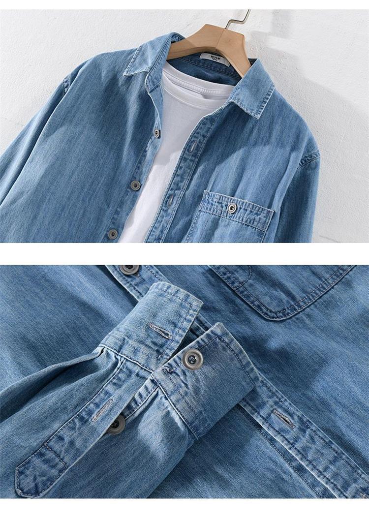 Product Introduction of Áo Sơ Mi Denim Nguyên Chất, Phong Cách Thanh Niên, Dành Cho Nam Giới, Mặc Mùa Xuân Và Mùa Thu, Dài Tay, Áo Khoác Thường Ngày Hợp Xu hướng, Năm 2025 7