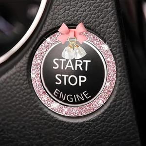 Anillo para el botón de arranque y detención del motor del coche con diseño de lazo y decoración de pedrería, decoración del botón de arranque y detención del motor del coche, accesorios interiores para coche para mujeres