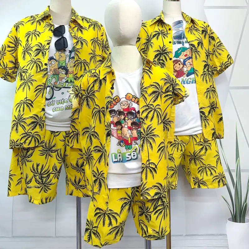 Bộ hoa quả lá cành đi biển top set hawaii  nhóm nam nữ, gia đình, quần áo nhóm đi du lịch hè 2023 6