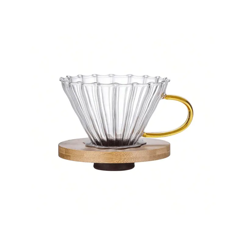 #KUP 1pc Glass Coffee Dripper/Filter, Cone Pour Over Coffee Dripper With Bamboo Stand & Handle, Coffee Pot Funnel Coffee Filter, Portable Reusable Drip Coffee Maker Funnel Accessories For Home, Office, Cafes And Restaurants moka 7