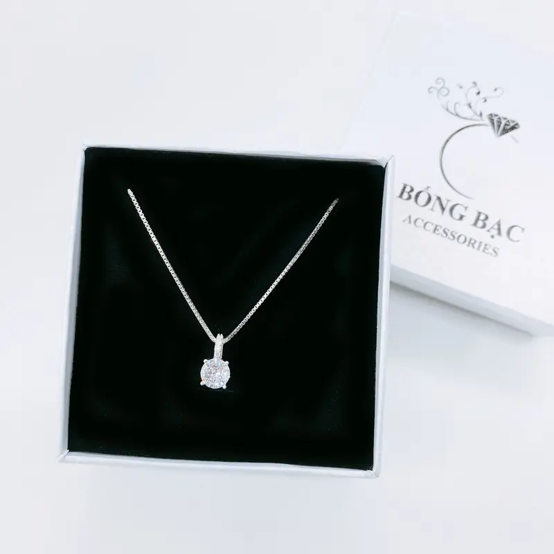 Dây chuyền nữ Bống Bạc mặt đá tròn sợi mỳ xinh DC0.09 dây chuyền bạc cho nữ 4