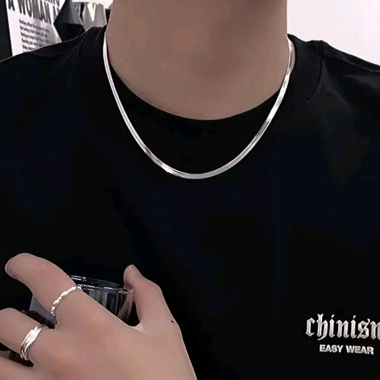 Kalung Titanium Model Pipih Anti Karat Anti Luntur
