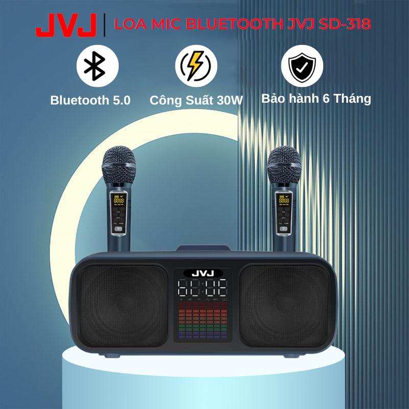 Loa bluetooth karaoke 2 mic SD-318 JVJ Không dây, kèm 2 mic công suất lớn 30W  có ba màu vàng, xanh, ghi dùng để Nghe Nhạc và Hát Karaoke - Bảo hành 6 Tháng