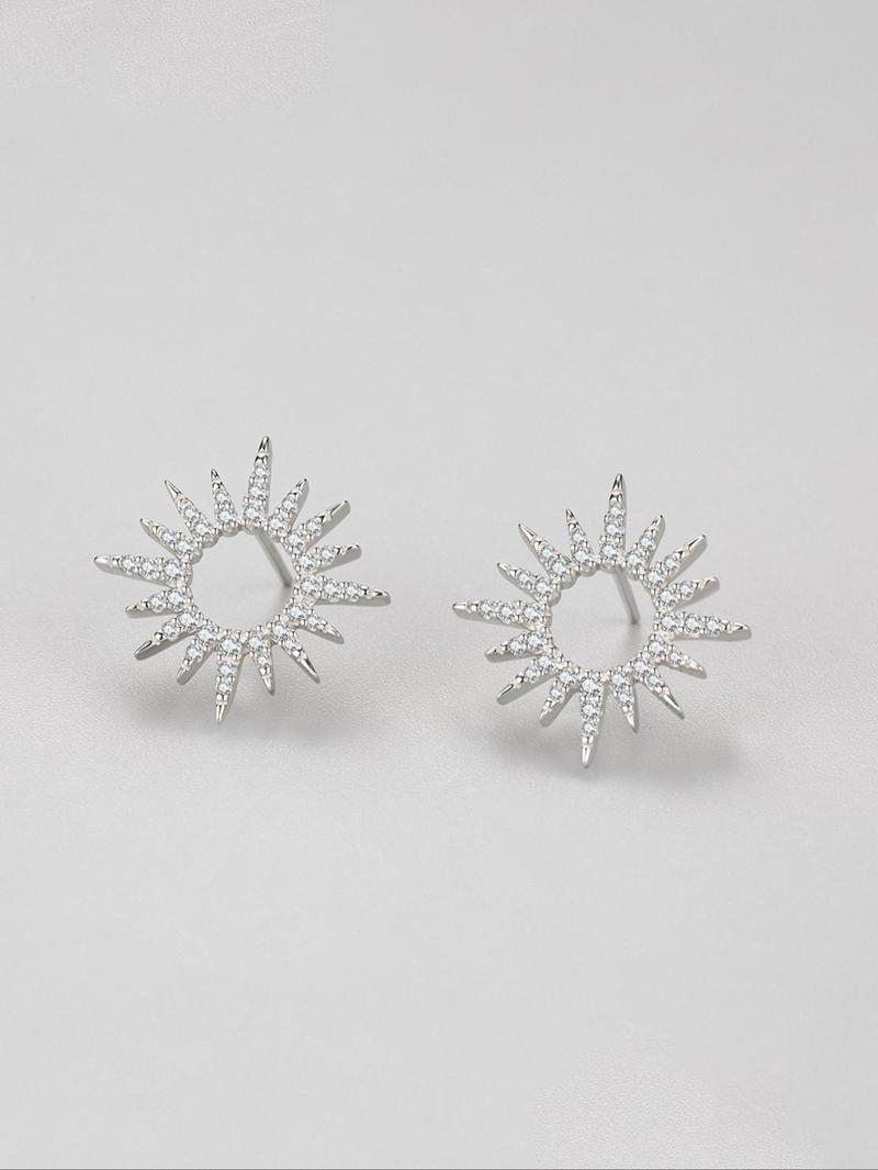 Product Introduction of 925 Sterling Silver Fashion Sun Flower Shape Artificial Zircon Decor Stud Earrings, Elegant Jewelry for Women, Trendy All-match & Exquisite Jewelry for Birthday Gift 3