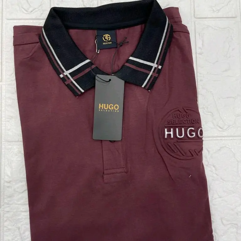 Hugo Selection Baju Cowok Polo Maroon Pendek Dewasa Kaos Krah Spandek Sejuk Nyaman Ori 100% Size M L XL - Pria 5