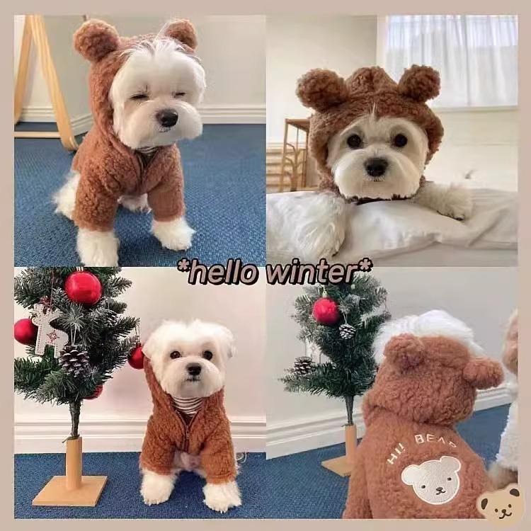  Quần áo cho chó áo len có mũ trùm đầu tai gấu cho thú cưng trang phục Halloween thích hợp cho chó và mèo 