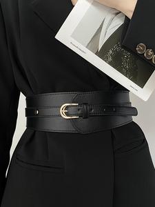Cinturón ancho de piel sintética para mujer, elegante y minimalista, cinturón de color liso a la moda, accesorios de vestir chic y versátiles para decoración de fiestas