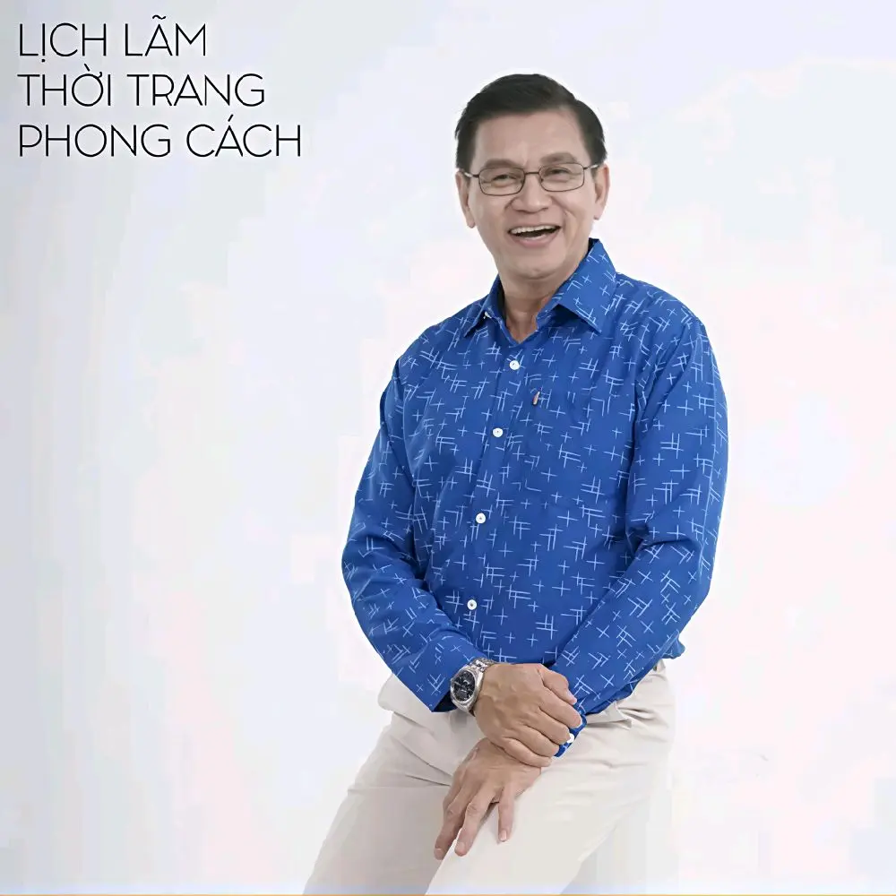 Áo sơ mi trung niên dài tay có túi vạt bầu họa tiết sẹc chéo Menswear