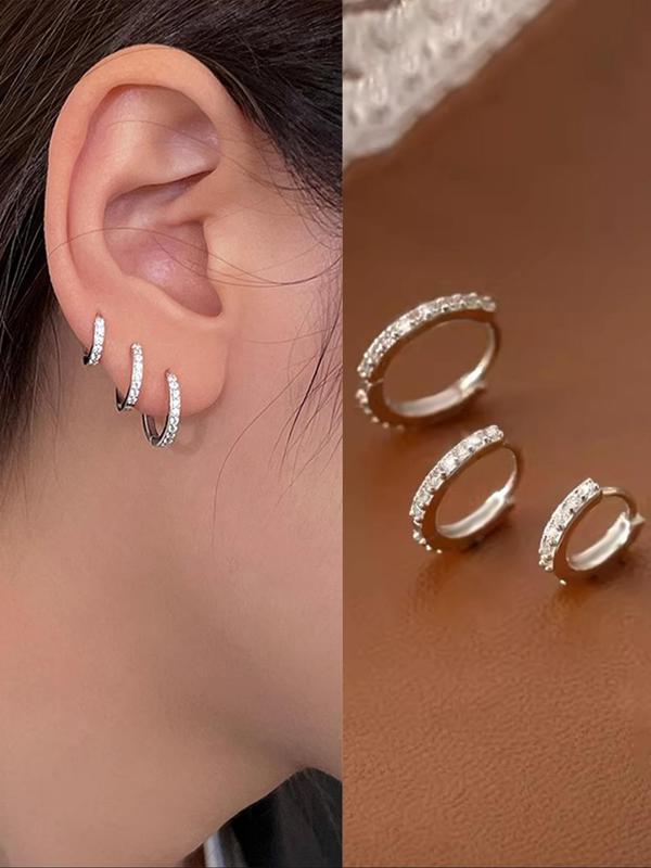 Simple Rhinestone Decorated Hoop Earrings, Fashionable Earrings for Women & Girls, Trendy All-match & Exquisite Jewelry for Birthday Gift 6