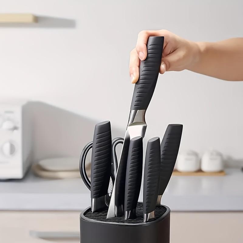 Product Introduction of Pemegang Pisau Pelbagai Fungsi, Rak Penyimpanan Pisau Plastik Boleh Ditanggalkan dan Mudah Dibersihkan, Rak Organisasi Perkakas Dapur, Sesuai untuk Meja dan Kabinet, Set 4