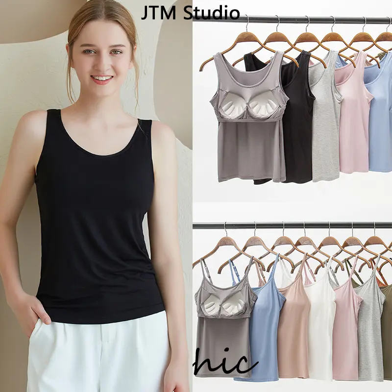 Modal Thin Camisole With Bra Padding bra-top camisole female soft tops Japan bra-top with chest pad modal tanks personalized design vest Womenswear Tube