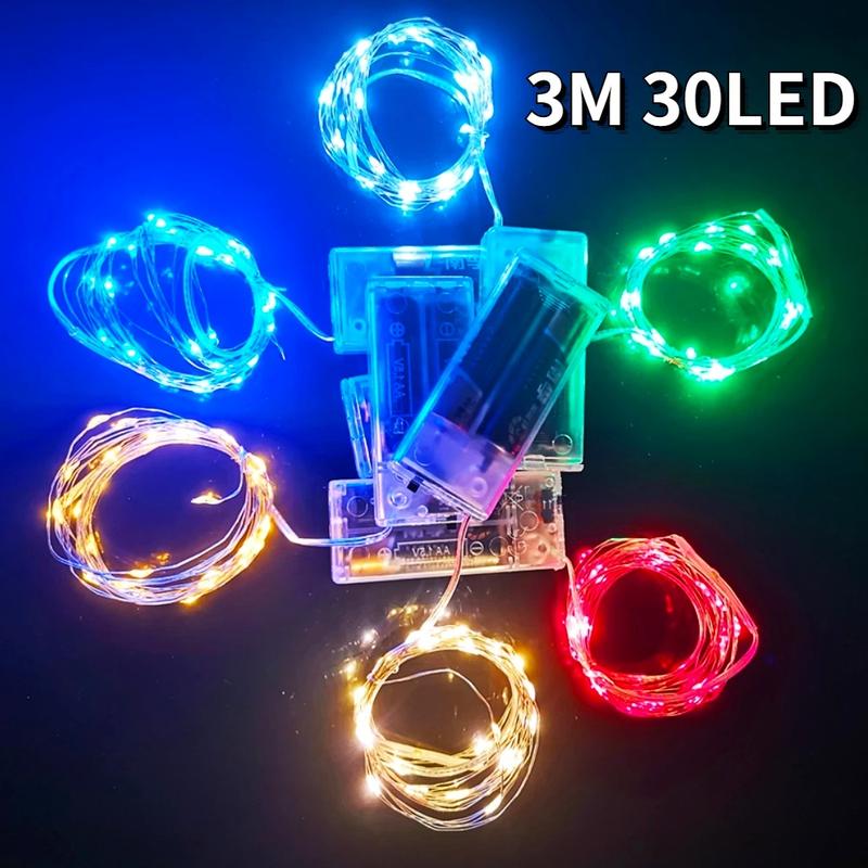 Đèn LED 3M Chạy Bằng Pin Dây Đồng Đèn Giáng Sinh Tiệc Cưới Ngày Lễ Vòng Hoa Trong Nhà Ngoài Trời Nhà Đèn Trang Trí Dây