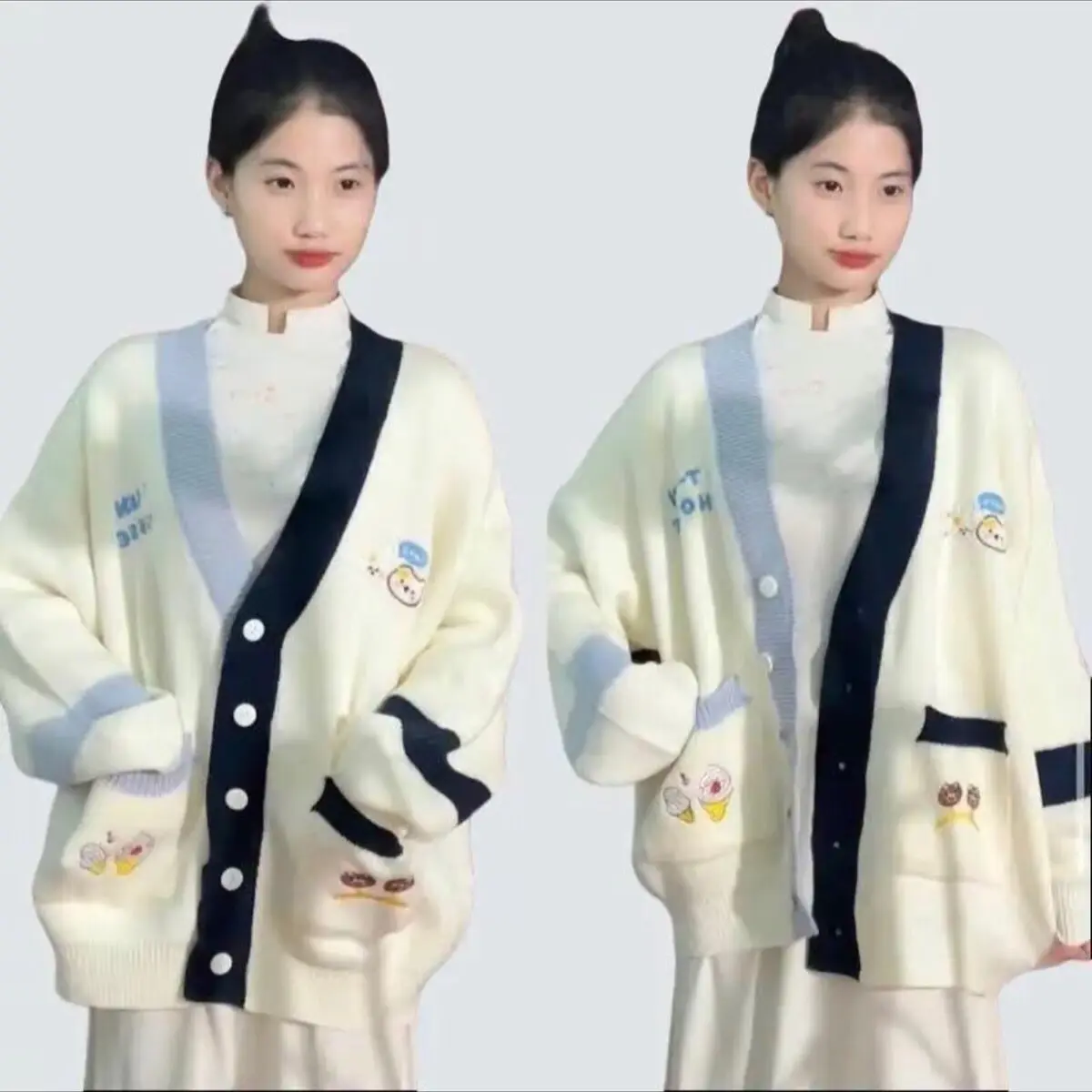 Áo khoác cadigan  in pet hình mini siêu dễ thương from rộng chất nỉ bông