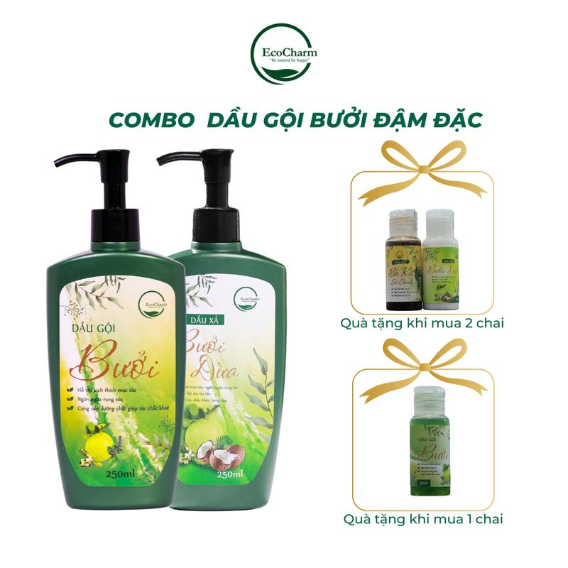 Combo Dầu gội, dầu xả Thảo Mộc Bưởi bồ kết sả chanh Ecocharm 250ml không chứa paraben dầu gội & dầu xả không chứa silicon daugoi  hotro dầu gội  thảo dược thiên nhiên
