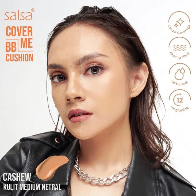 Salsa Cover Me BB Cushion Foundation SPF 30 Niacinamide Red Blemish  Wajah Waterproof Oily 3