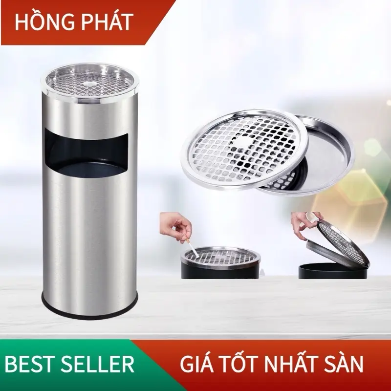 Thùng rác inox gạt tàn 12L trong nhà HPB-40S/40B/ Indoor Trashbin thủ ng