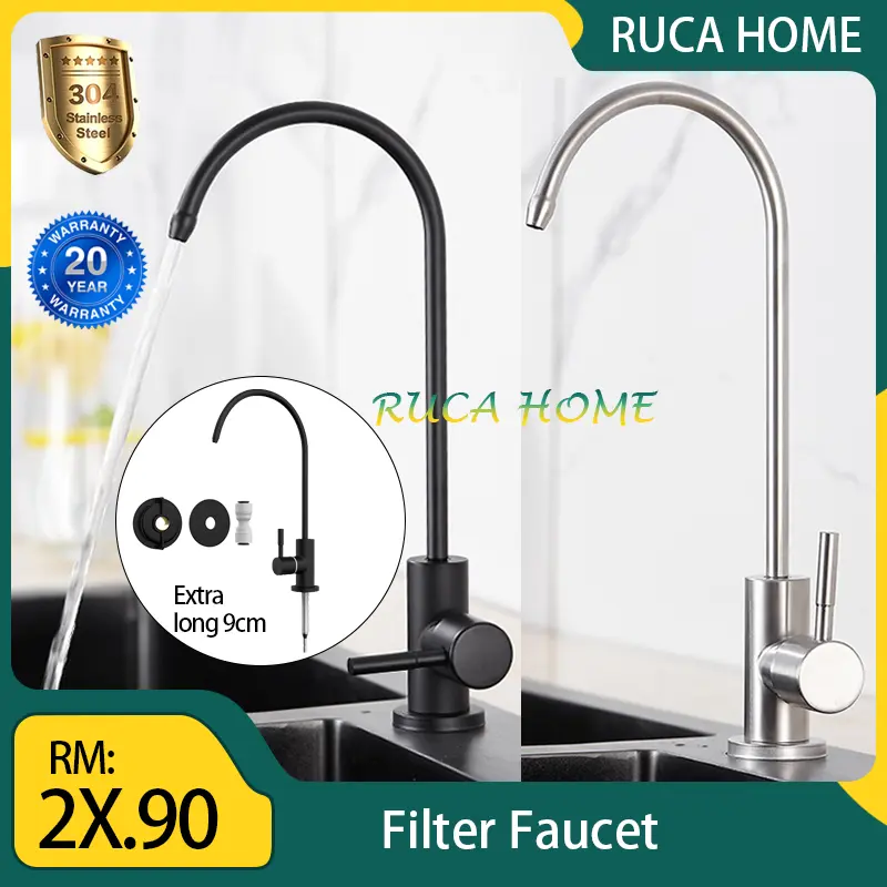 Keran Mudah Alih, RUCA, 1 / 4 ", Diperbuat daripada SUS304, Osmosis Terbalik Ro, Keran Penapis Air Minuman Terus, Sesuai untuk Coway / Cuckoo / Sk Magic dan lain-lain