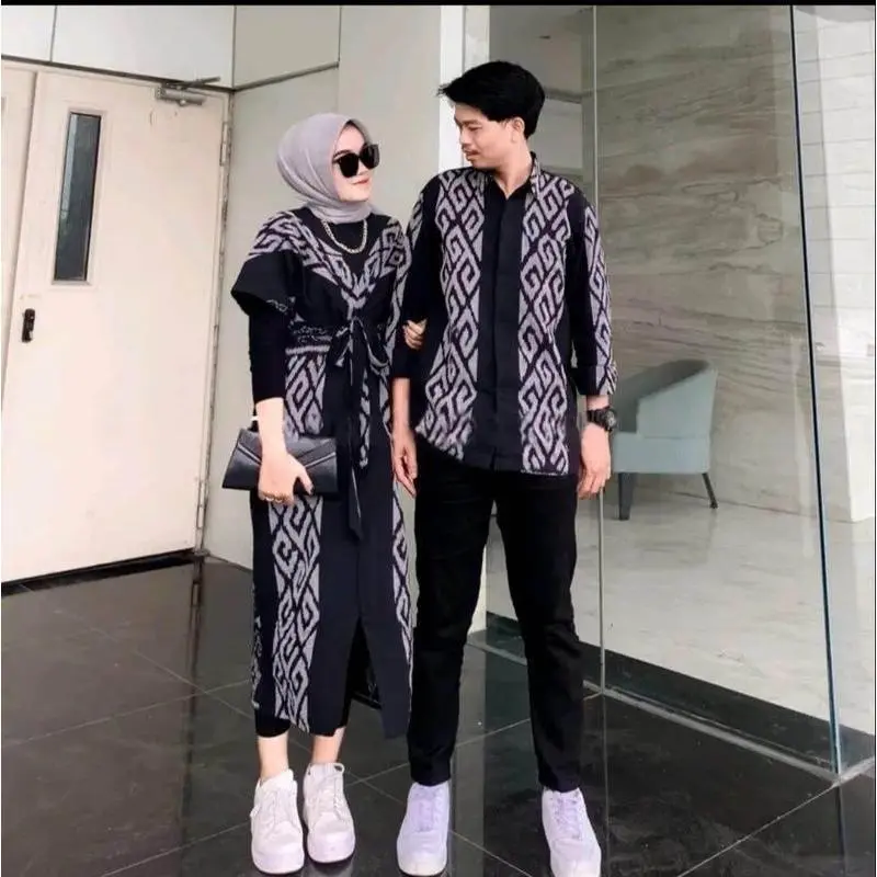 SET COUPLE TENUN BAJU KONDANGAN CLARA DRESS BLACK Panjang Keren Pasangan