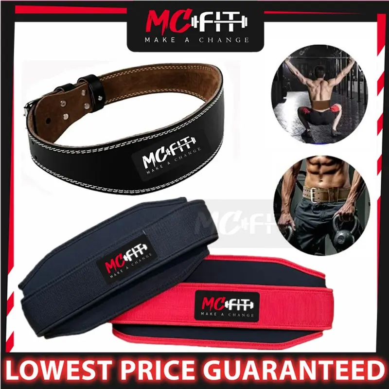 MCFIT Weightlifting Waist Belt Adjustable Gym Belt Fitness Squat Training Strong Lumbar Back Support Tali Pinggang Black Equipment Muscle Outdoor