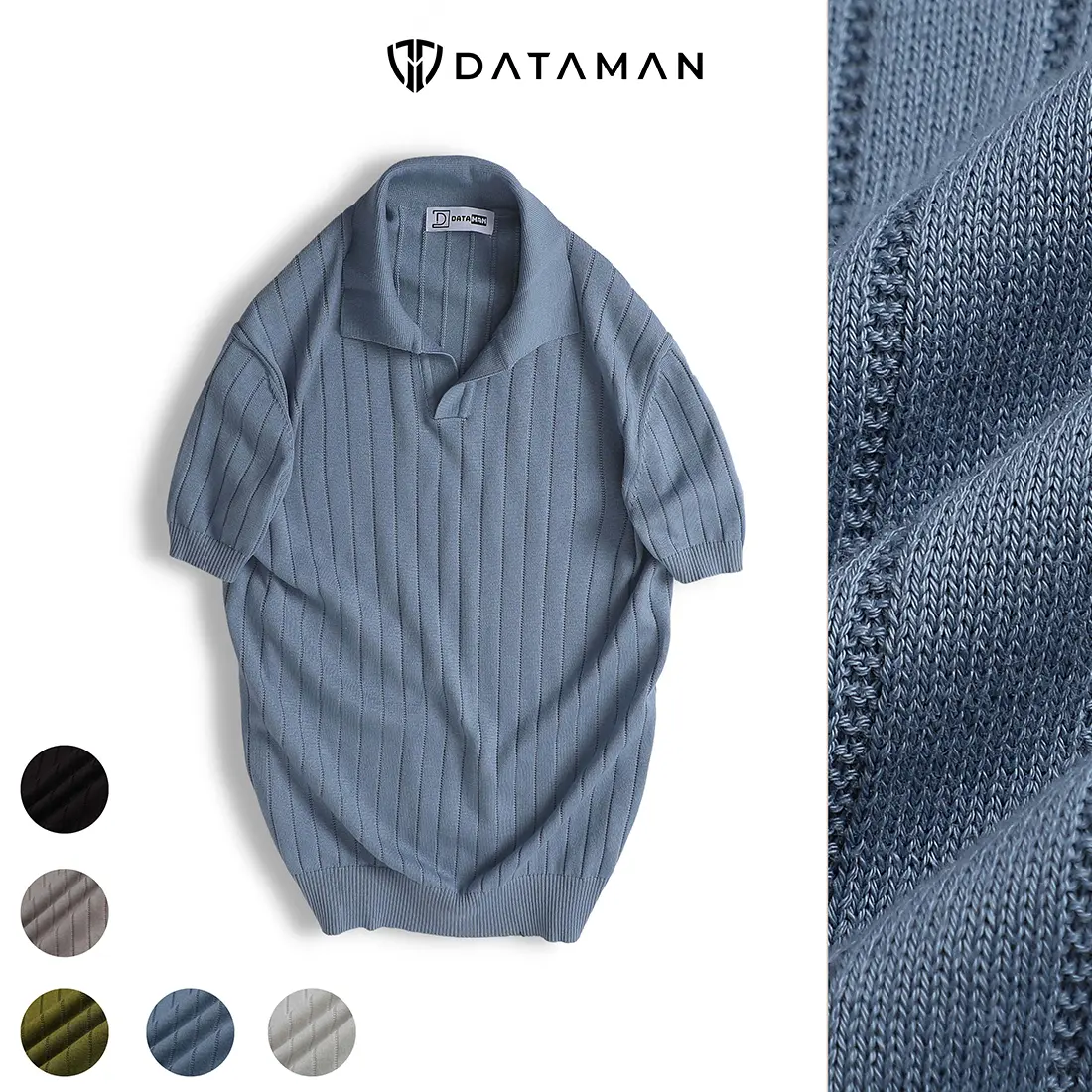 Áo POLO nam ngắn tay dệt kim DATAMAN, cổ chữ V, vải cotton chải kĩ mềm mịn, không bai xù - DT22-01
