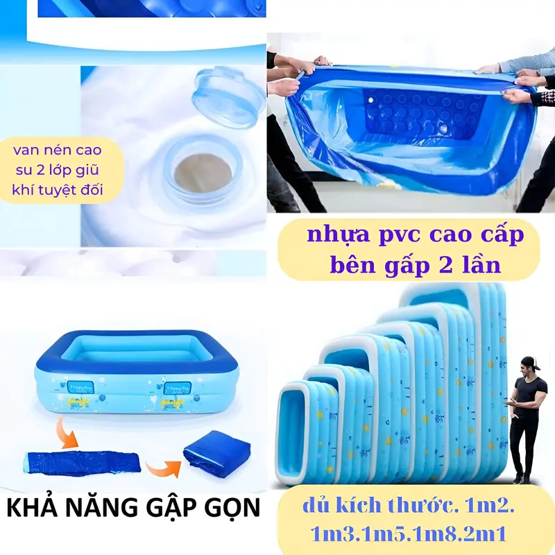 Bể Bơi 1M3 3 Tầng Tặng Kèm Bơm Điện + Bóng + Keo Dán Miếng Vá 5