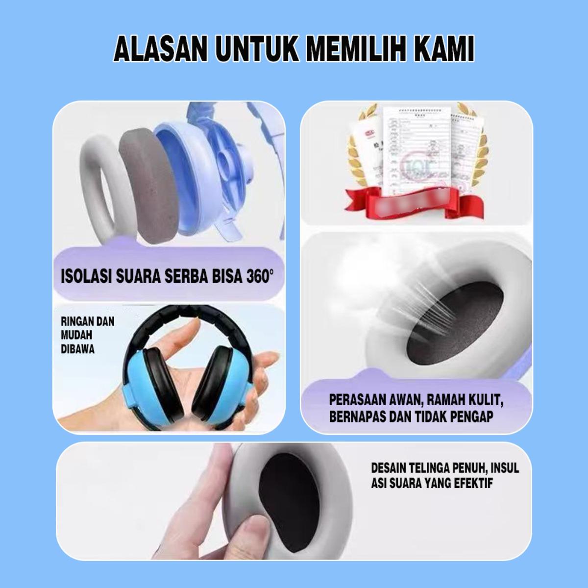 Headphone Bayi 35 dB Peredam Bising, Earmuff Anak dengan Busa Memori Super Nyaman, Material ABS Eco-Friendly, Desain Ringan & Dilipat untuk Tidur Lebih Lelas, Konsentrasi Belajar, Terapi Autis, dan Perlindungan Pendengaran Aman - Pilihan Warna Hitam, Biru