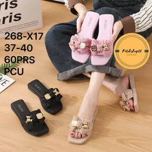 SANDAL SELOP WANITA IMPORT MOTIF PITA BEAR 268-X17 (37-40)SANDAL WANITA TERBARU Karet Jelly Sendal
