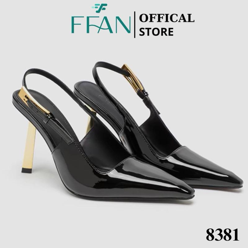 Giày cao gót nữ slingback da bóng mềm mại gót nhọn bít mũi 8381 đen đỏ 7 9 phân FFAN STORE
