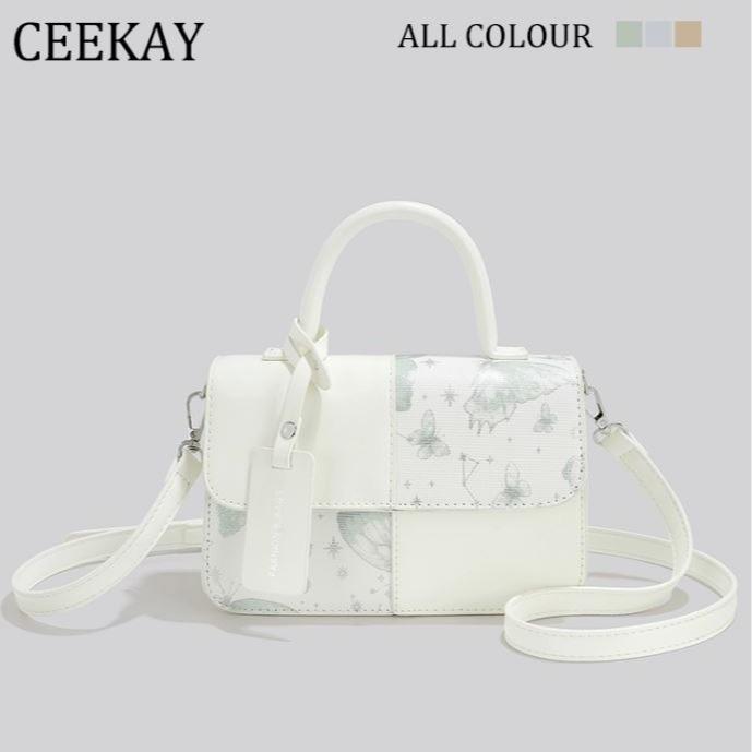 Túi Xách Nữ Ceekay Phối Họa Tiết Khóa Gập Quai Xách Đeo Nữ Tính Hàng Quảng Châu