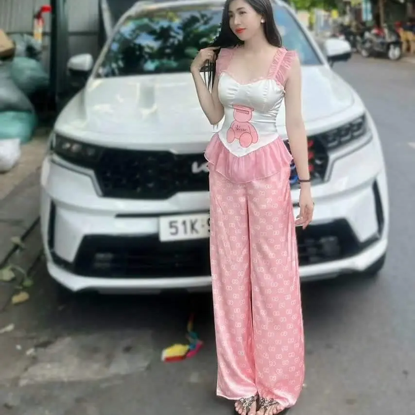size (45_60kg) set tiểu thư phối ren 2 dây, chất lụa latin quần suông Nữ Women