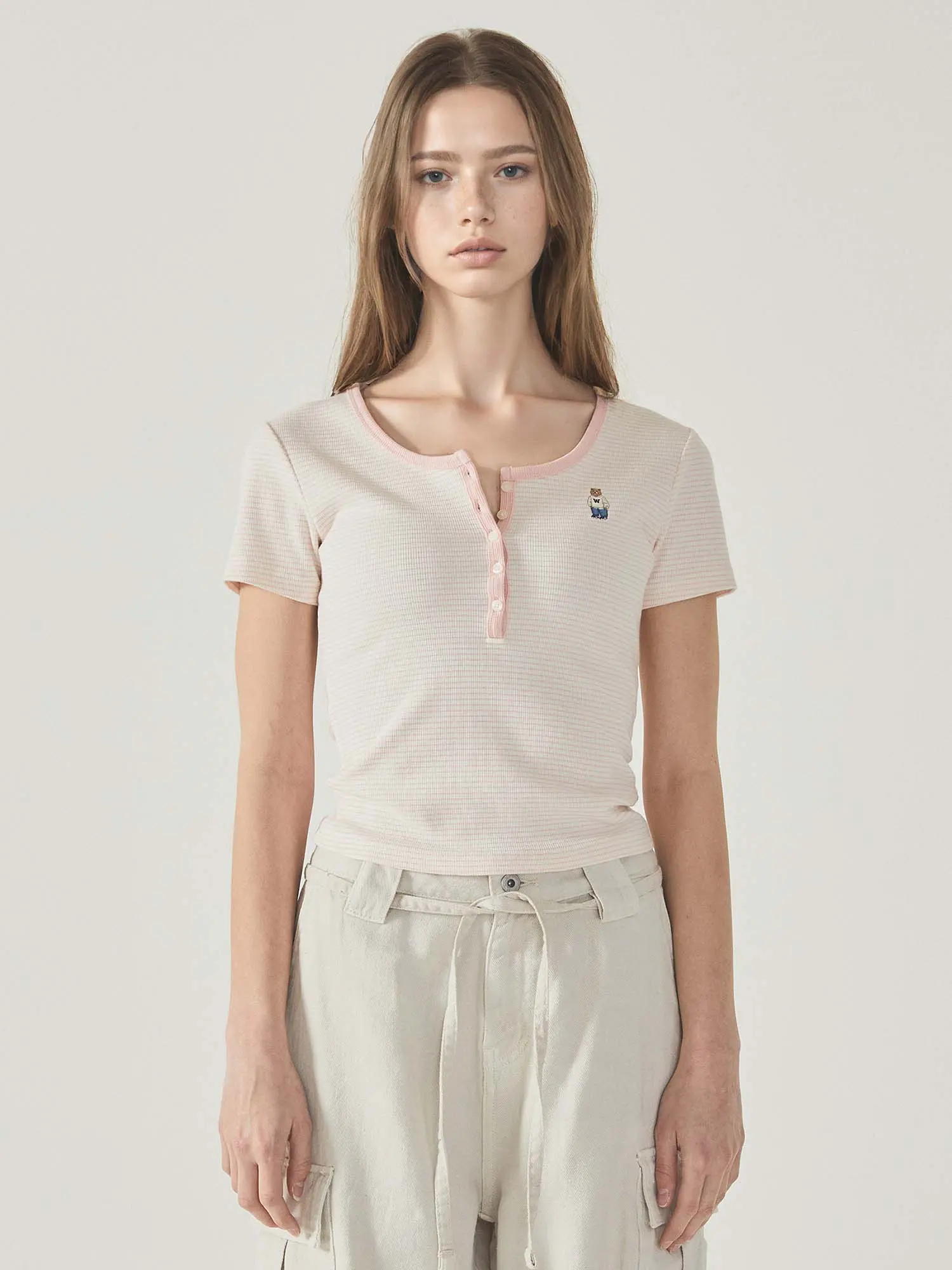 WHOAU Áo thun Steve Ribbed Henry Neck T-Shirt[B]_WHRAF2452F