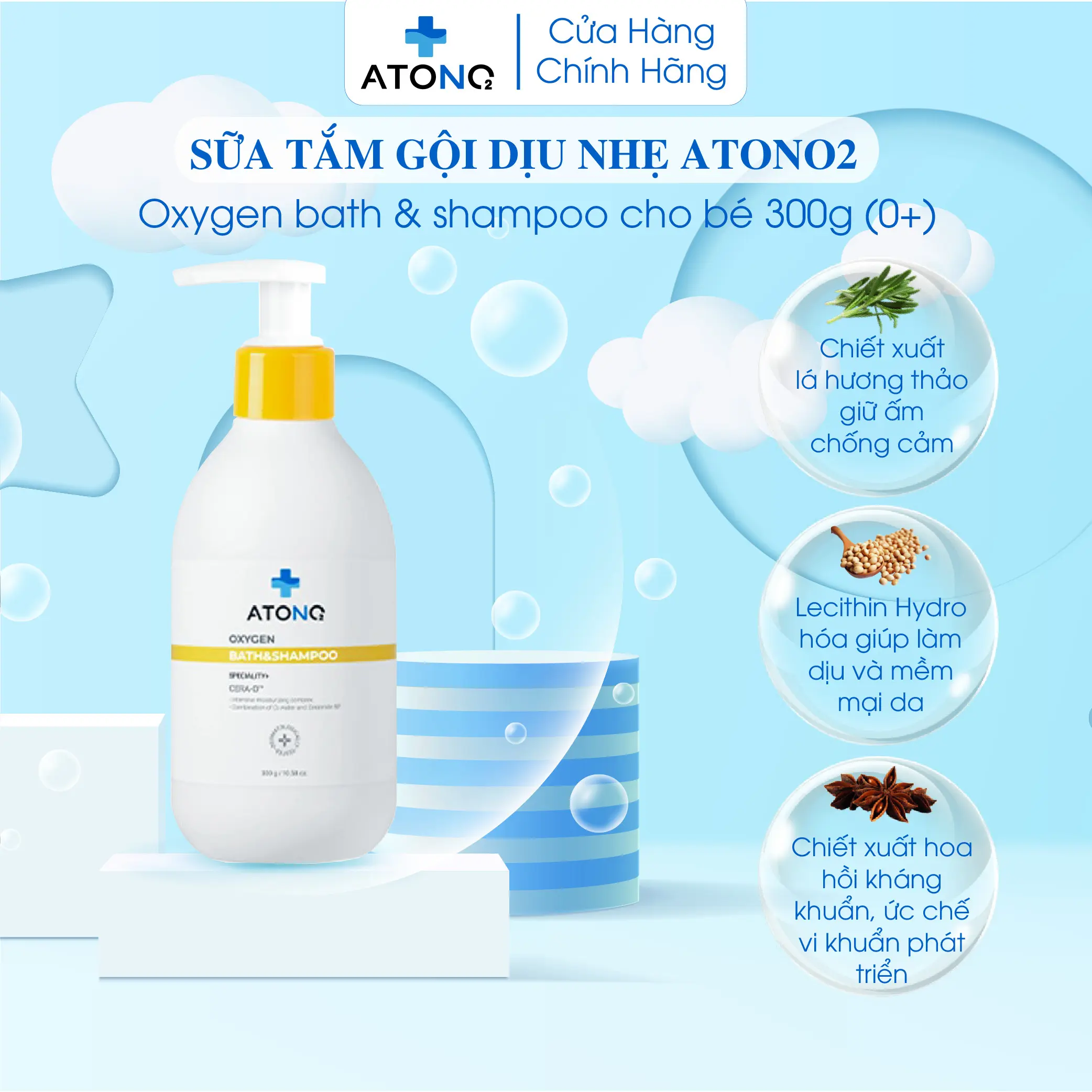 (Live mua 1 tặng 1) Sữa tắm gội toàn thân cho bé ATONO2 Hàn Quốc làm sạch dịu nhẹ, không cay mắt, thành phần tự nhiên lành tính, an toàn, chống cảm cho bé