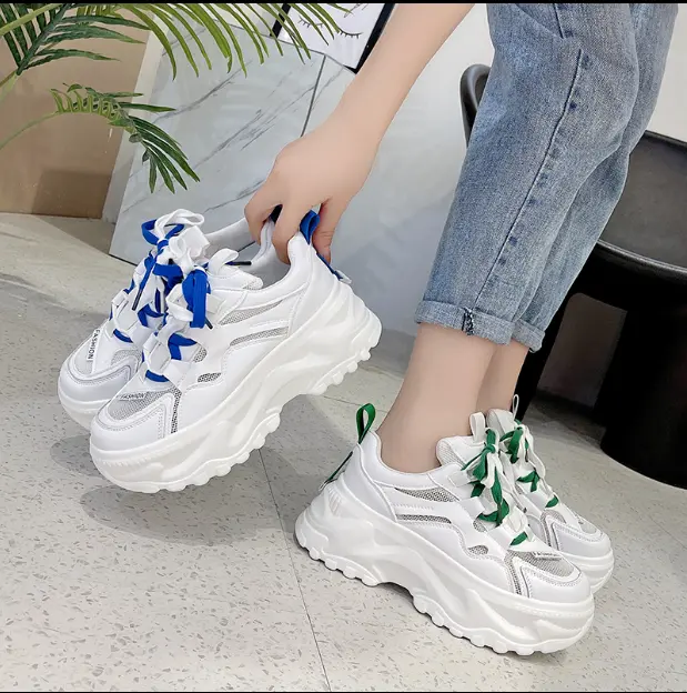 Giày thể thao nữ thoáng khí đế cao 7cm dây kép màu kiểu dáng Hàn Quốc 6