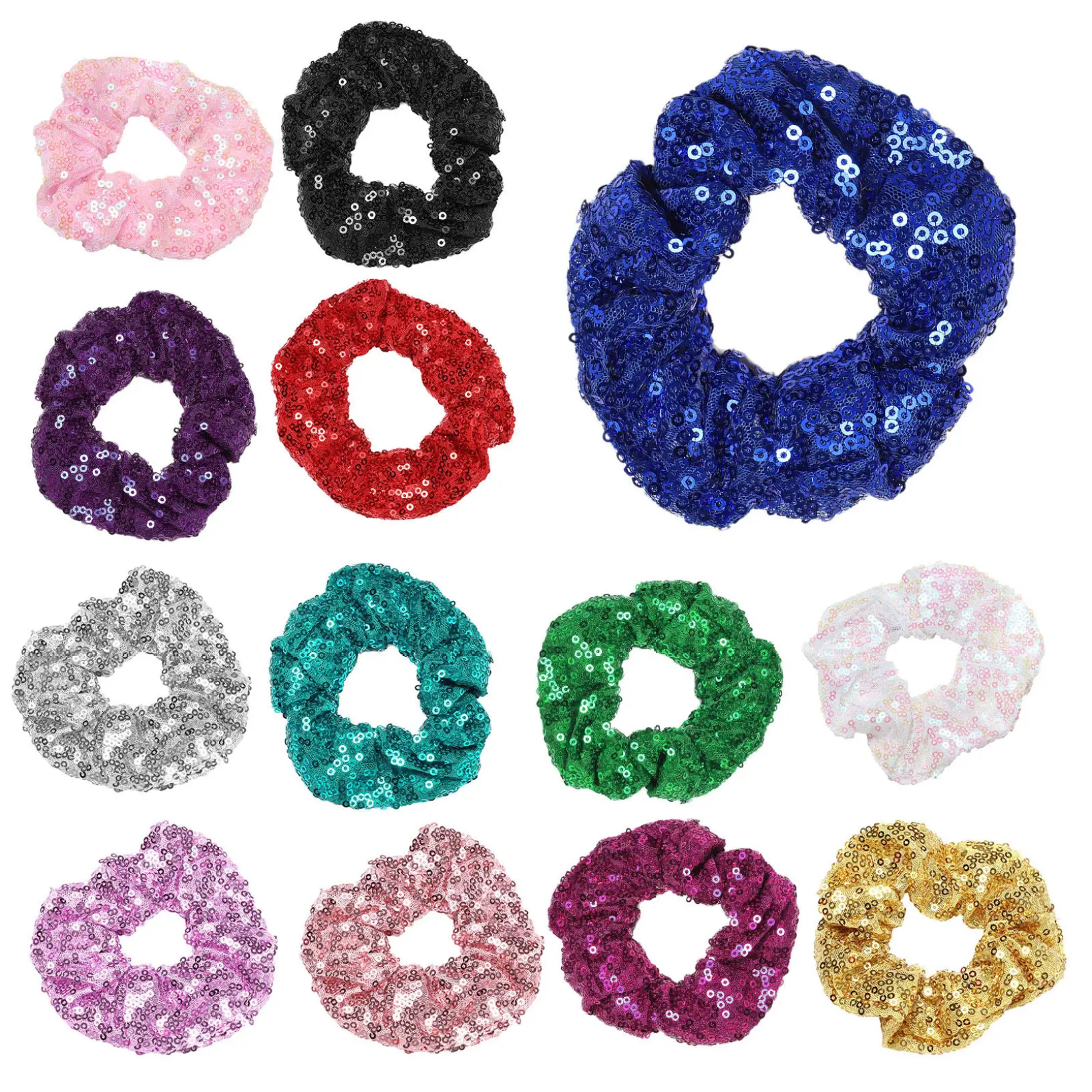 Dây Buộc Tóc Đính Kim Sa, Cho Bé Gái, Thiết Kế Sáng Bóng, Phụ Kiện Cài Tóc, Scrunchie Xếp Nhún Băng Đô, Phụ Kiện Giữ Đàn Hồi