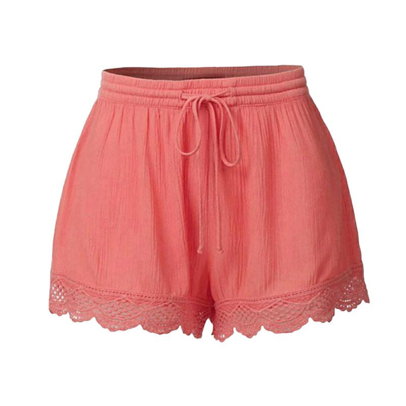 Mieeuo Women Summer Shorts Elastic Drawstring Waist Solid Color Lace Trim Shorts Loose Fit Elastic Tight Yoga Pants 7