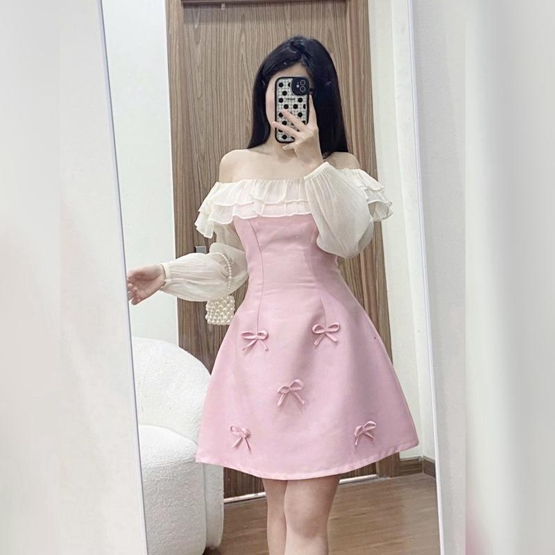 Váy tafta trễ vai bèo công chúa dáng ngắn cho nàng dự tiệc, DILYSHOP_ V96