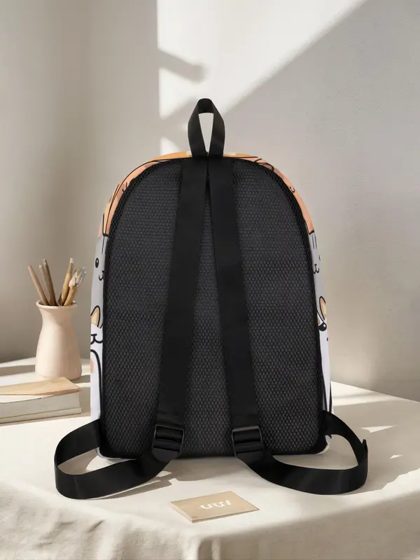 Cute Cat Pattern Backpack, Casual Large Capacity Zipper Backpack for Women & Men, Fashionable Backpack for Daily Use 5