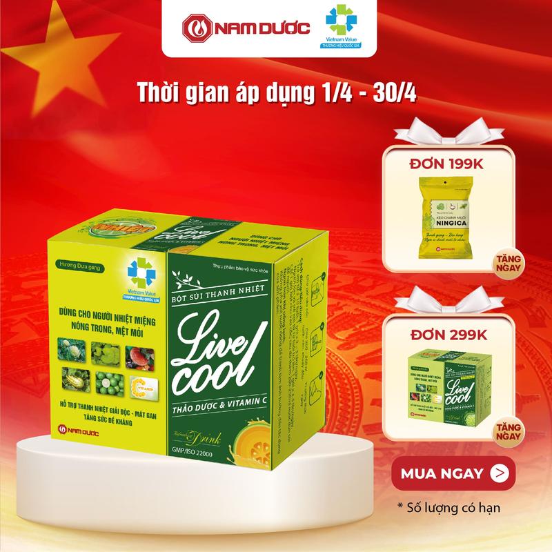 Bột sủi thanh nhiệt Livecool Nam Dược hương dưa gang 6 gói x 7g