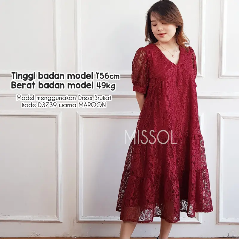 MISSOL Dress brukat formal midi lengan pendek flare D3739 0