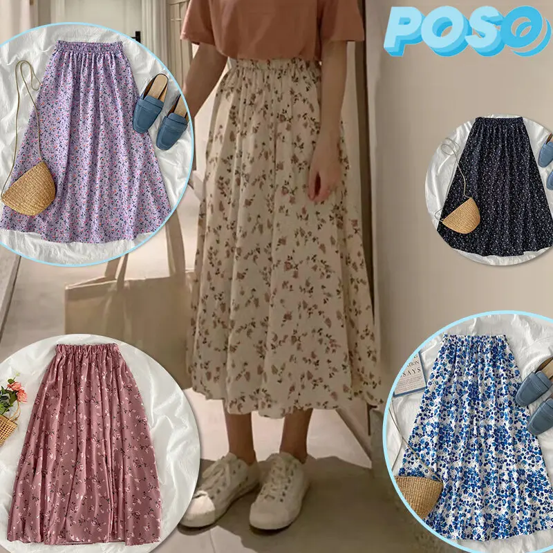 ใหม่พร้อมส่ง กระโปรงผ้าชีฟองเอวสูง ลายดอกไม้ กระโปรงใส่ทำงาน กระโปรงทรงเอ ผ้าชีฟอง Clothing Women ผู้หญิง Skirt เสื้อผ้า