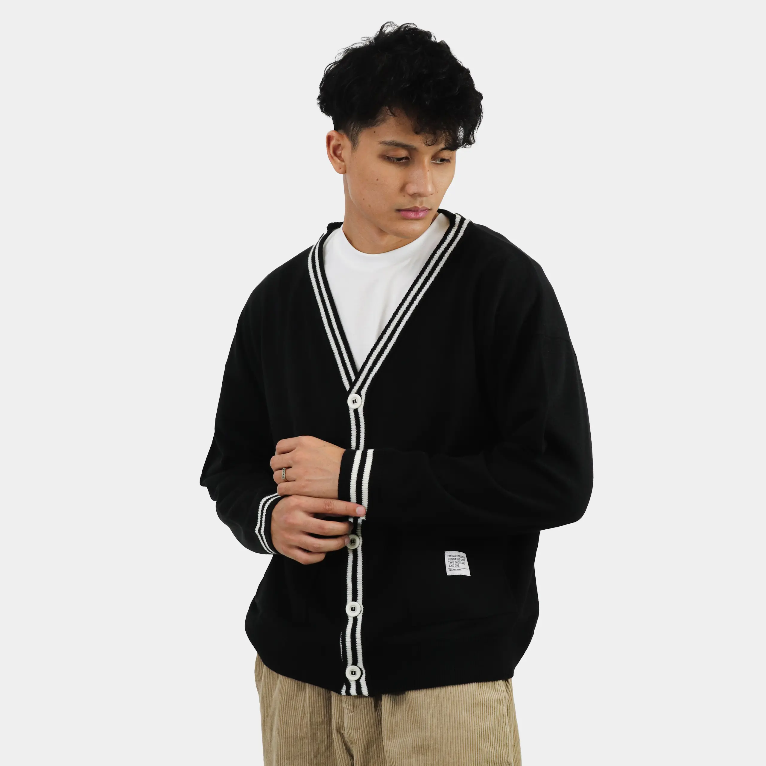 Cosmic Cardigan Sweater Knit Unisex MORRAS Tangan Panjang BLACK Motif Knitwear Kerah Navy Crewneck Atasan Hitam Pria