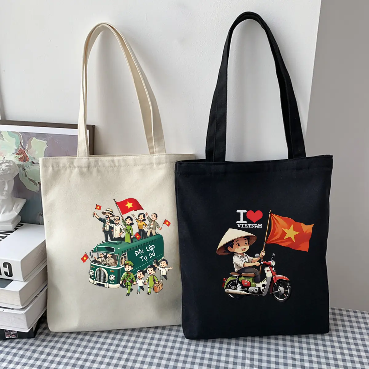 Túi Tote Tôi yêu Việt Nam - Túi vải canvas có túi phụ và khoá kéo đựng vừa A4 và laptop (33x37cm) - TOTE17