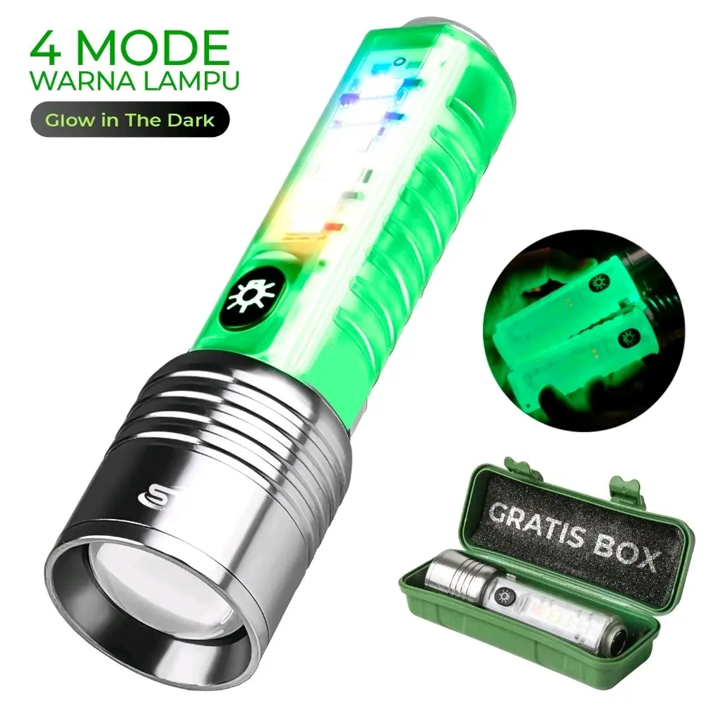 Lampu Senter Super Terang Magnet Zoom in out 30 Watt Waterproof Flashlight Putih