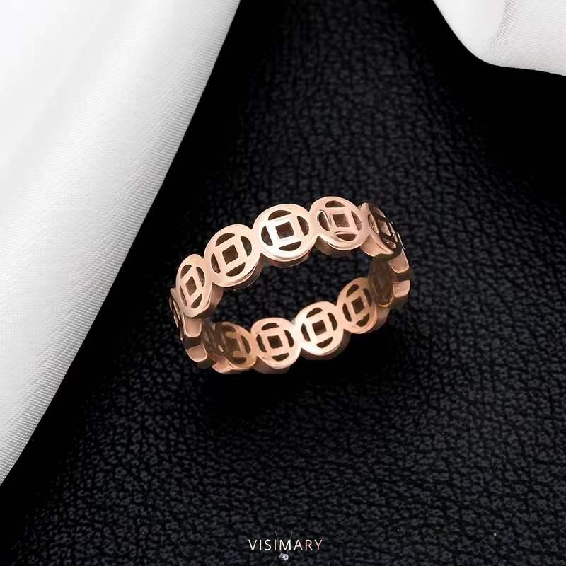 VISIMARY-C26 Cincin Titanium Unisex Couple Ring Model Berongga Unik Lapis 18Kgp 4